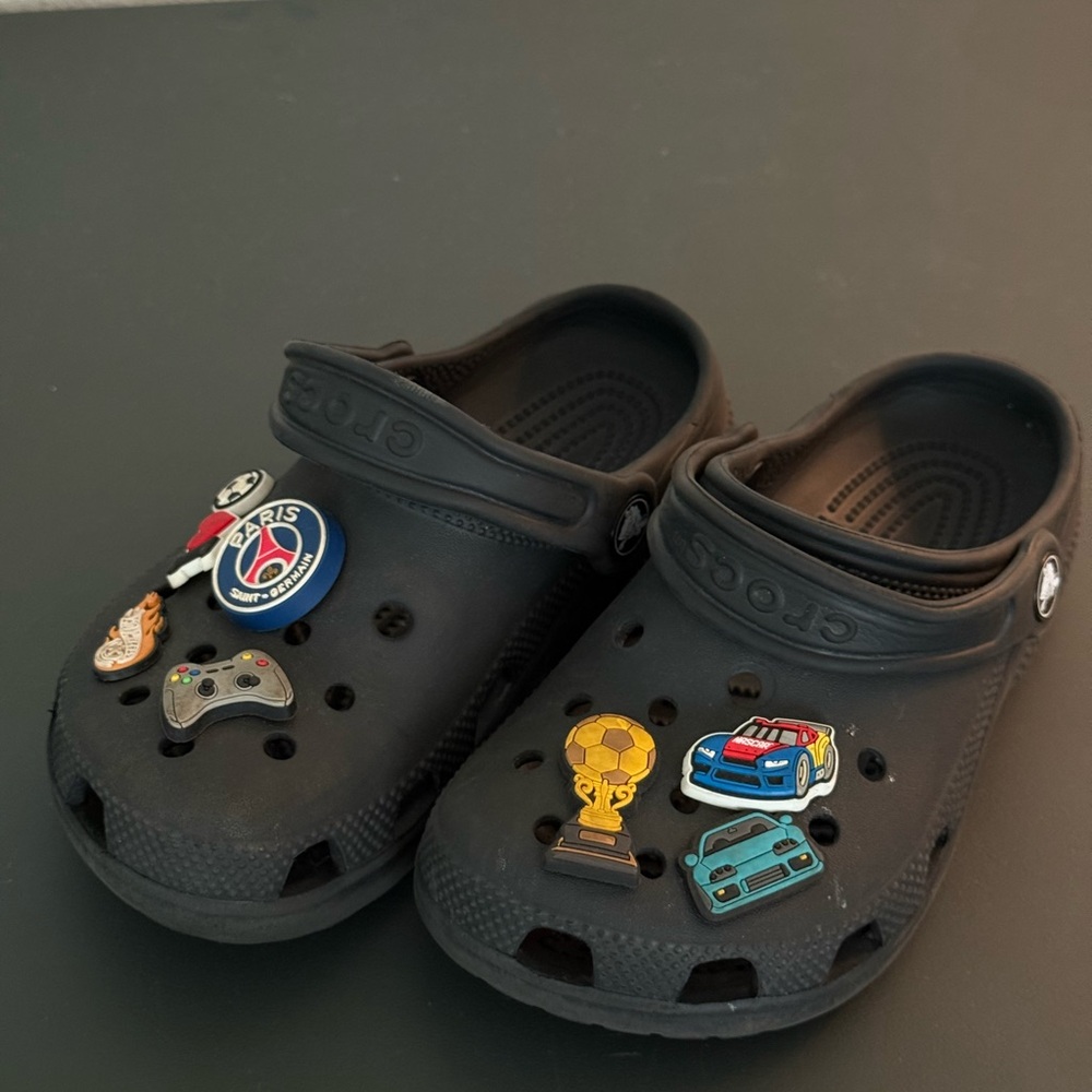 CROCS Kids' Black Sandals with Playful Charms